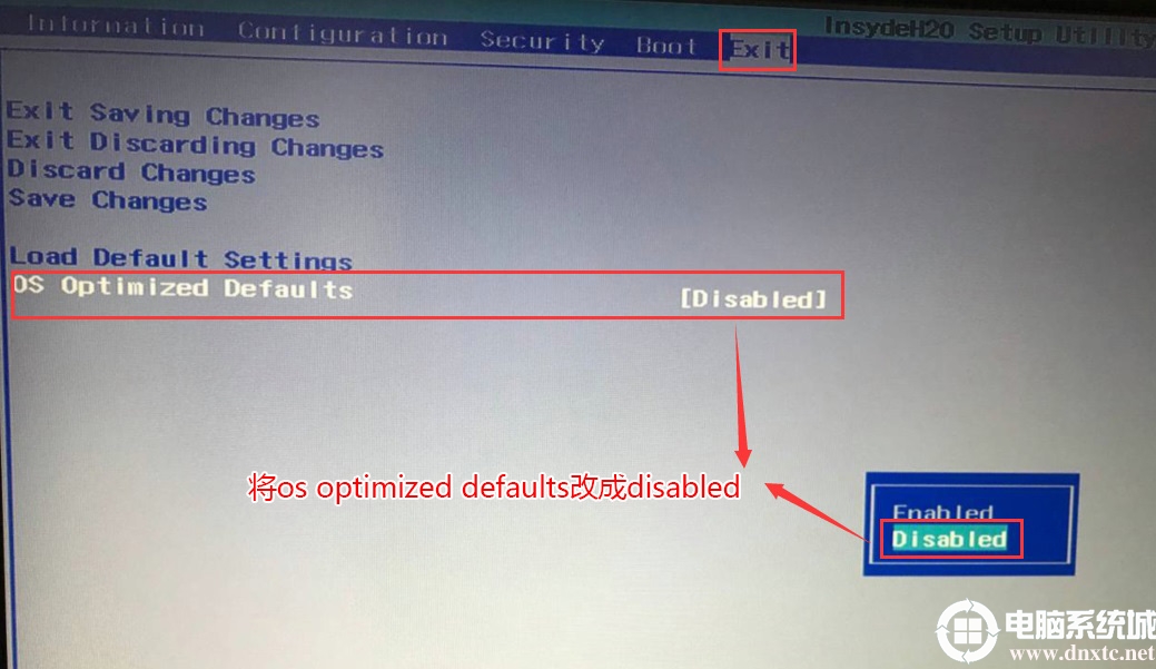 把OS Optimized Defaults设置为Disabled